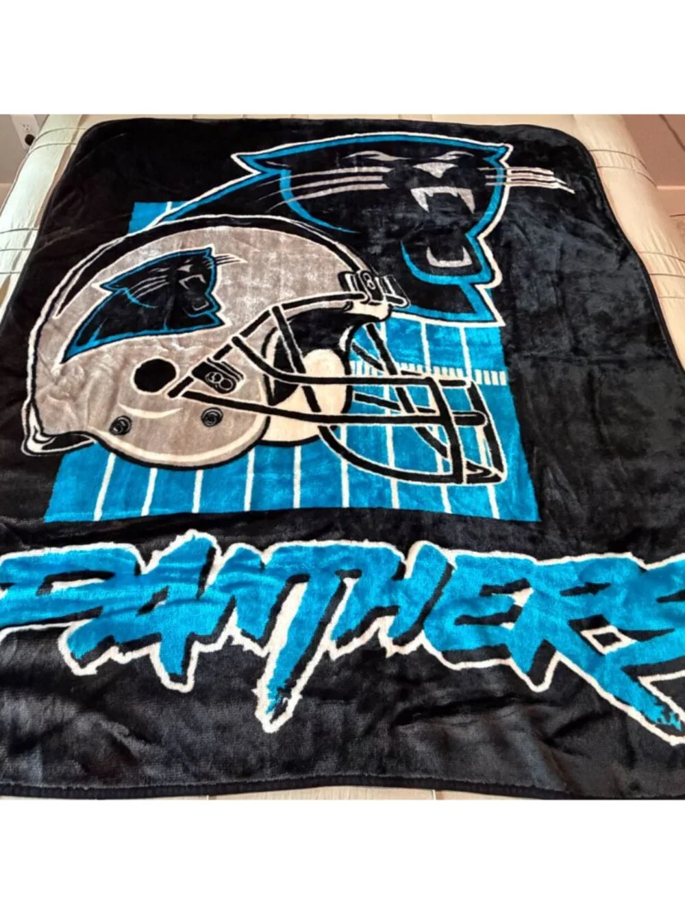 NFL Carolina Panthers Fleece Throw Blanket Large Logo Blue Black 51